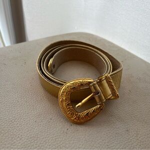 Gold Buckle Leather Belt 90s style faux leather metallic